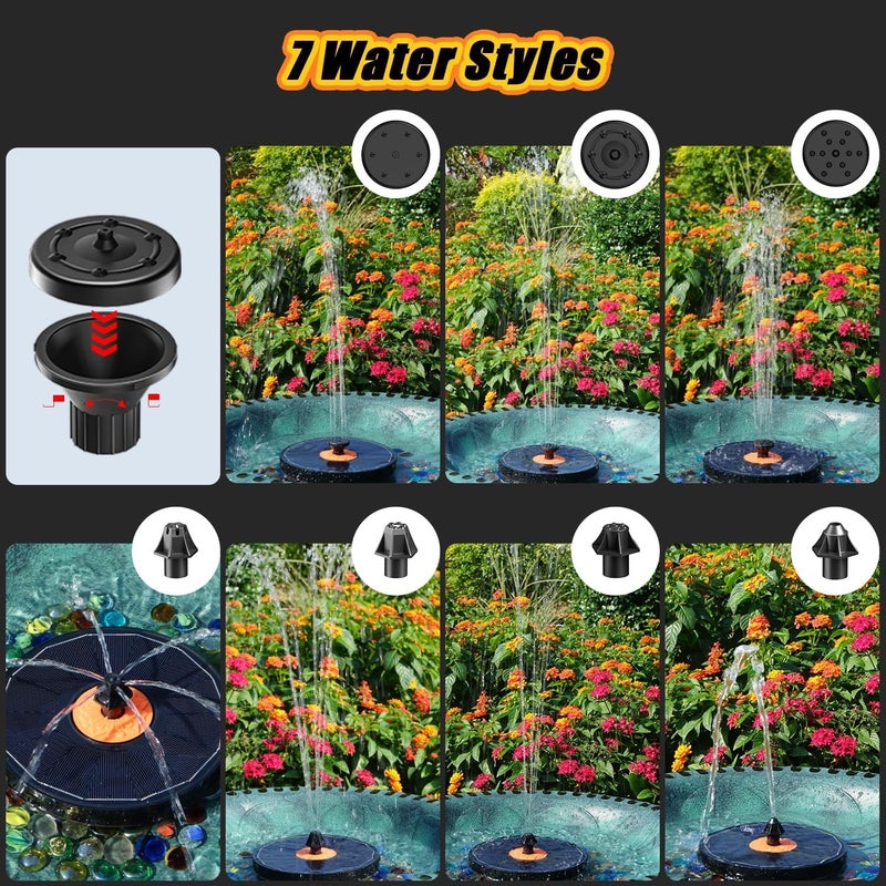 Yzert Solar Fountain Orange Flower Glass, 3.5W Bird Bath Pump With 4 Fixed Rods & 7 Nozzles for Garden, Outdoor, Pond - Black Panel - Image 2